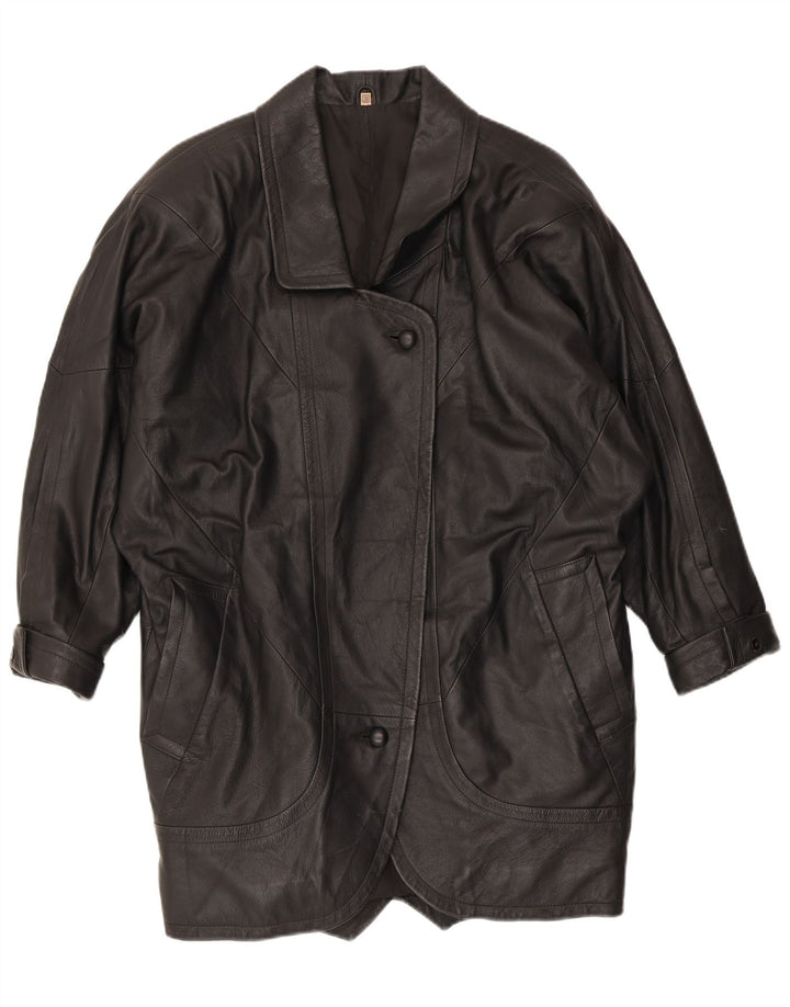 VINTAGE Oversized læderfrakke til kvinder EU 38 medium sort læder