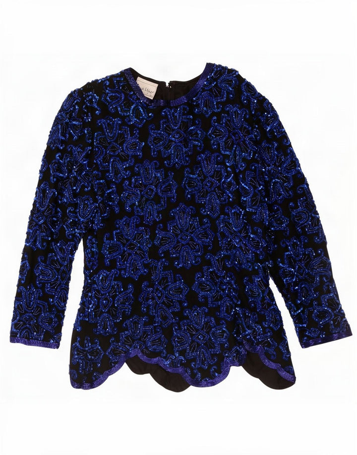 Frank Usher Kvinde Asymmetrisk Bluse Top UK 14 Medium Navy Blue