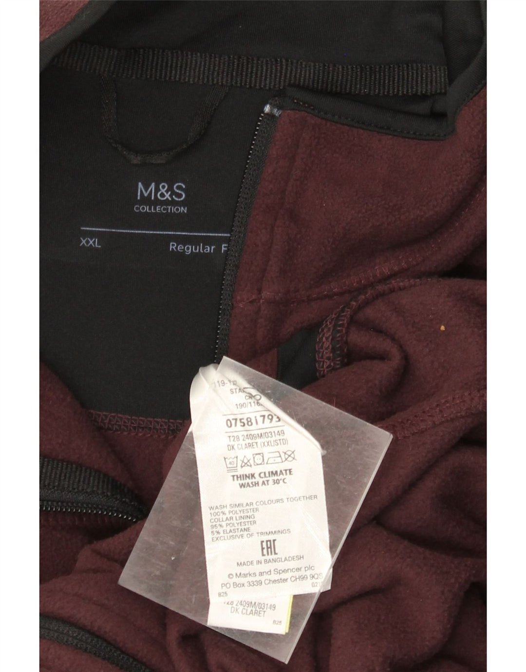 MARKS & SPENCER Herre Regular Fit Fleecejakke UK 42 2XL Burgundy