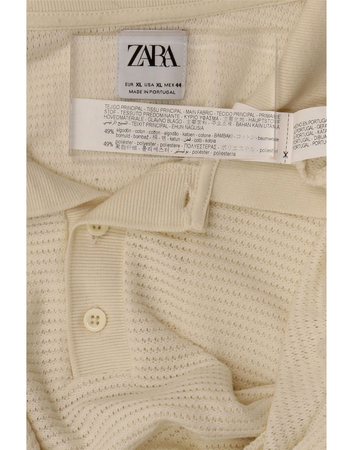 ZARA Mens Polo Shirt XL Beige Cotton Vintage Zara and Second-Hand Zara from Messina Hembry 