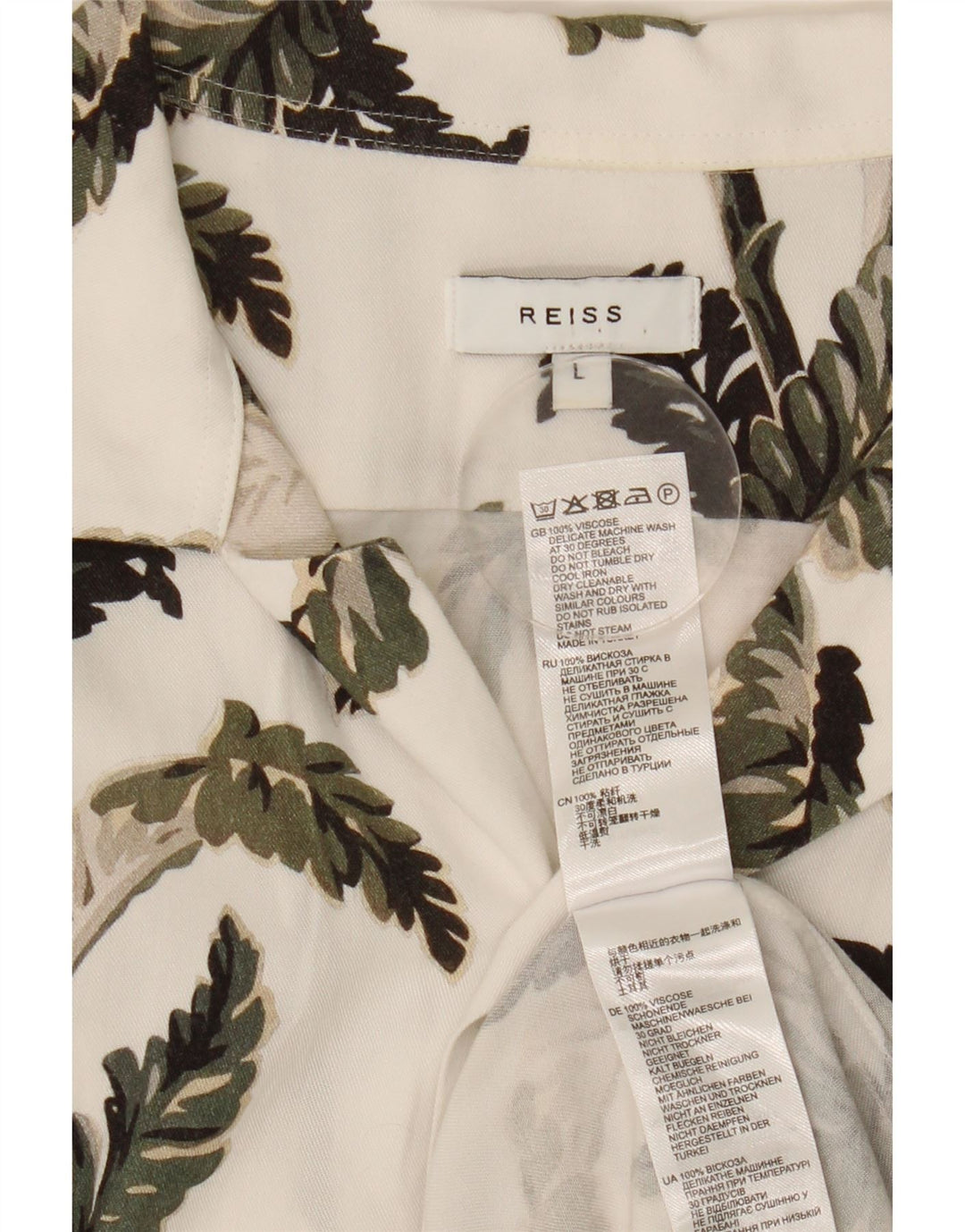 Reiss Kortærmet Herreskjorte Stor hvid Blomsterviscose