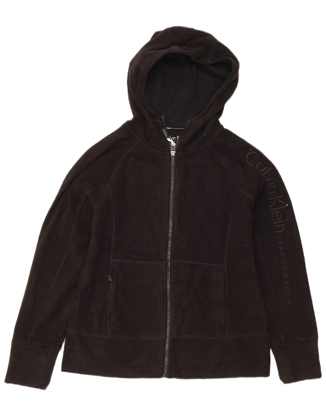 Calvin Klein Dame Grafisk Hættejakke Fleece DK 10 Lille Sort