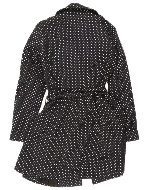 Oasis Womens Trench Coat UK 8 Small Black Polka Dot Cotton