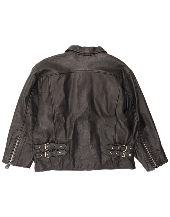 Vintage Herre Læderjakke EU 54 2XL Sort Læder