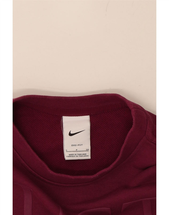 NIKE Womens Crop Oversized Graphic Sweatshirt Jumper UK 10 Small Burgundy Vintage Nike and Second-Hand Nike from Messina Hembry 