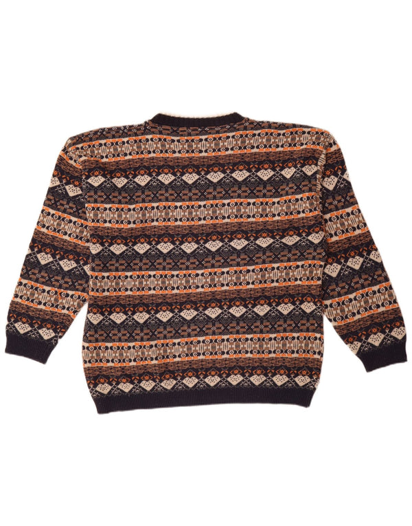 Vintage herre sweater med rund hals XL flerfarvet Fair Isle bomuld