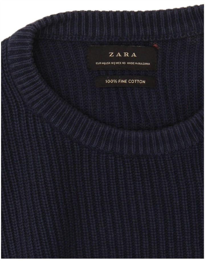 ZARA sweater med rund hals til mænd mellem marineblå bomuld