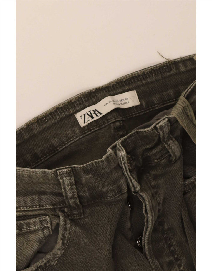 Zara Herre Distressed Slim Jeans EU 42 Medium W32 L27 Khaki Bomuld