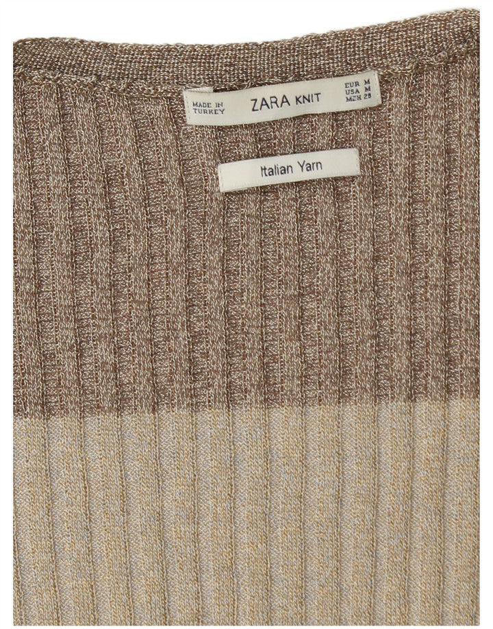 Zara Dame Longline Cardigan Sweater UK 12 Medium Flerfarvet Stribet