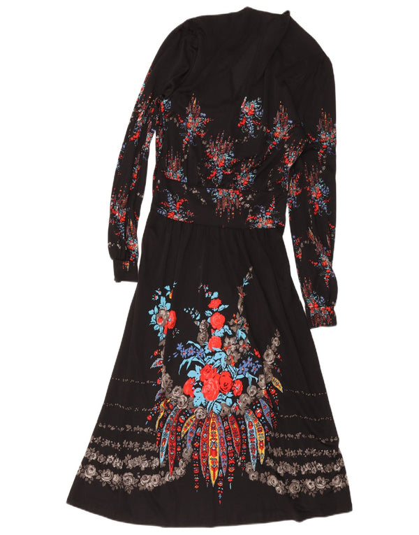 Vintage kvinders langærmet maxikjole EU 42 Large Black Floral