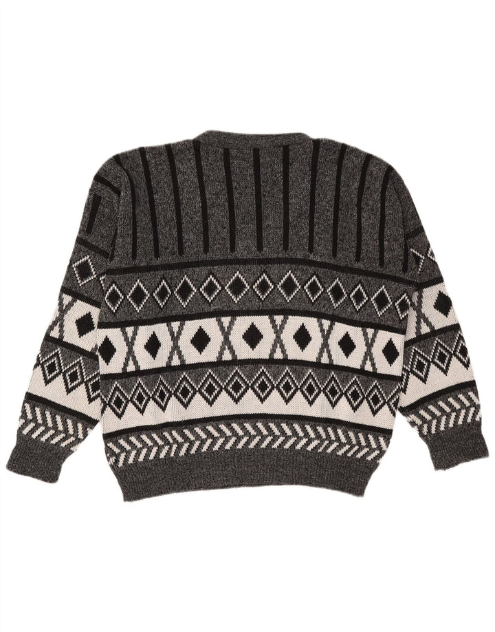Vintage herre V-hals sweater stor grå Argyle/diamant akryl