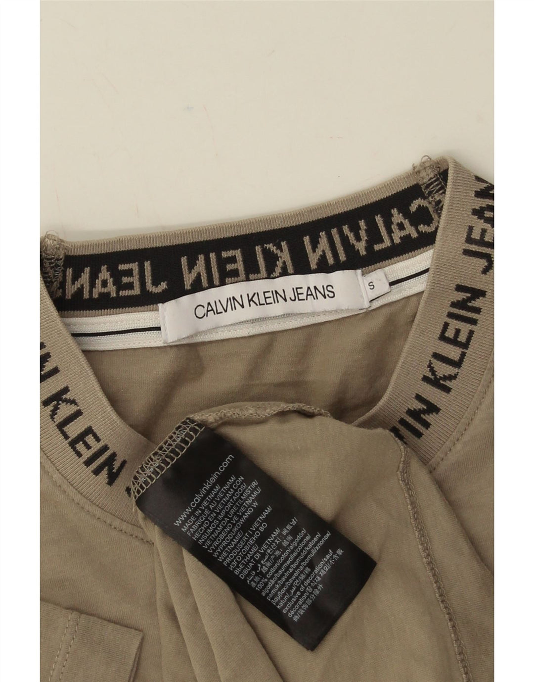 CALVIN KLEIN JEANS Grafisk T-shirt til mænd, lille Khaki Bomuld