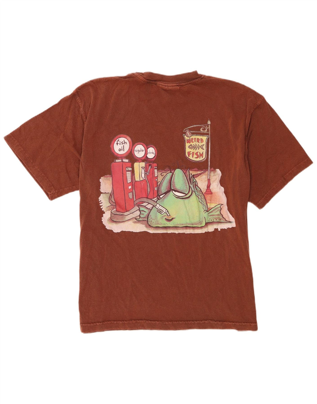 Weird Fish Herre grafisk T-shirt top XL brun bomuld