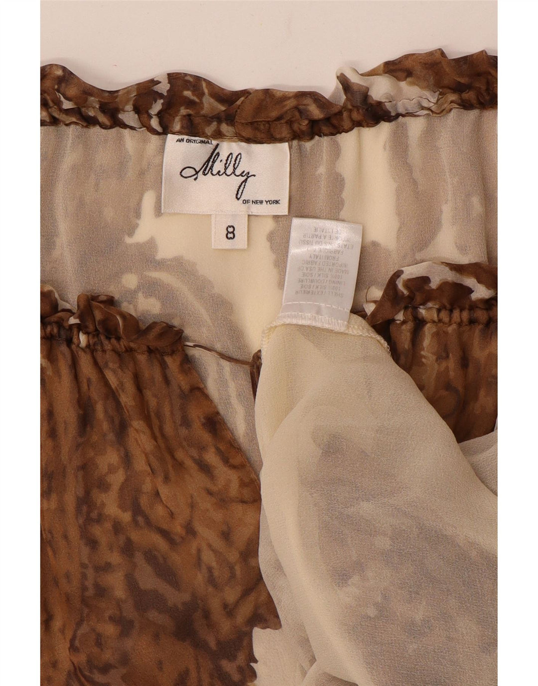 Milly Womens 3/4 ærme off Shoulder Top US 8 Medium Brown Paisley Silk