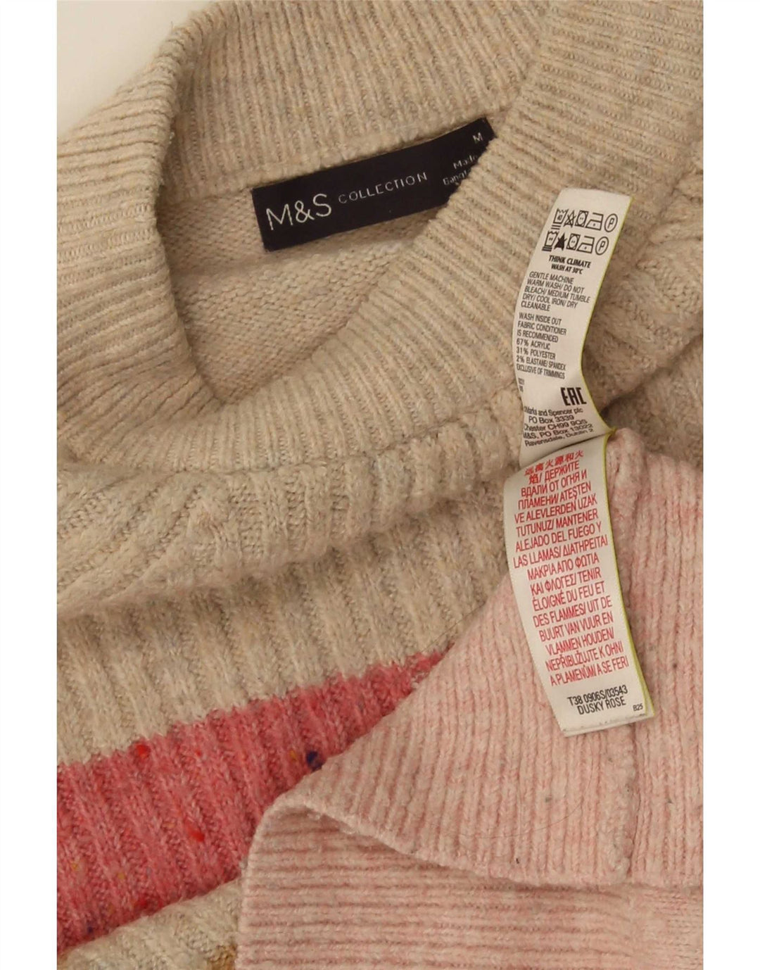 Marks & Spencer Dame sweater med rund hals DK 16 Medium Pink Stribet