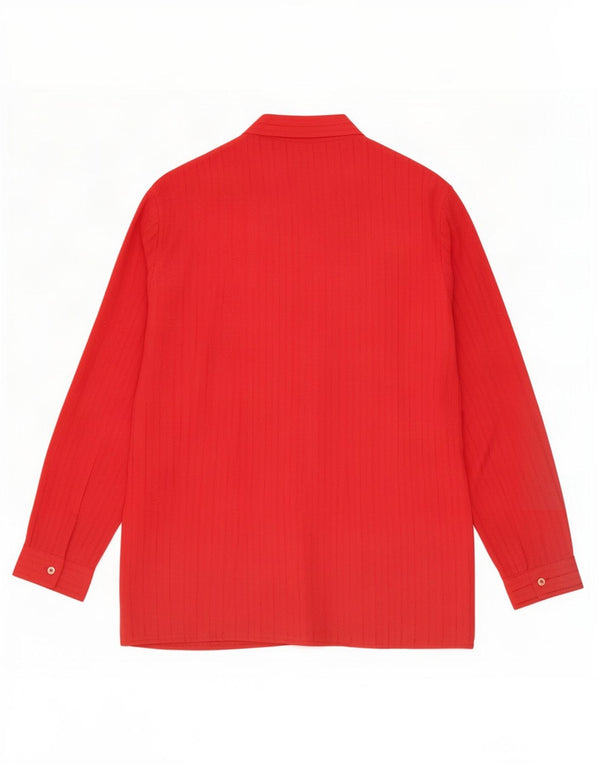 Vintage Dame Langærmet Front Tie Bluse Top IT 48 XL Rød Stribet