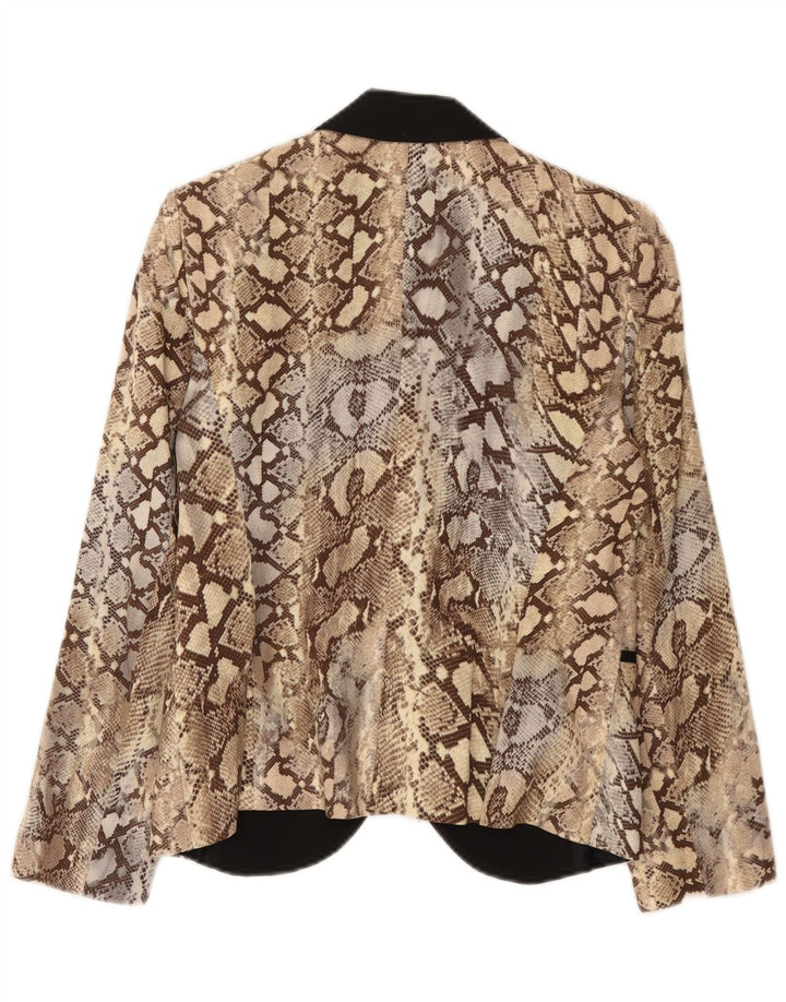 Zara Dame 1 Knap Blazer Jakke UK 14 Stor Beige Dyreprint Bomuld