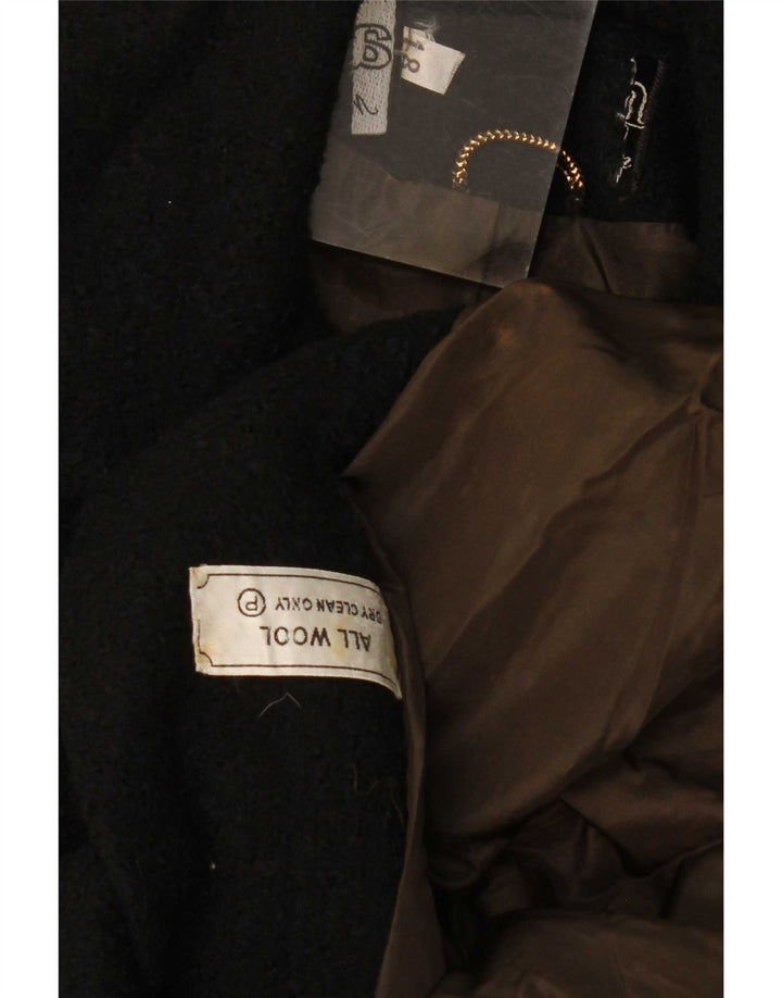 Vintage Dame Dobbeltradet Frakke UK 18 XL Sort Uld
