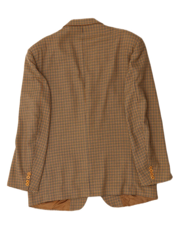 Vintage herre 2-knaps blazerjakke IT 54 2XL Brun Houndstooth Virgin Wool