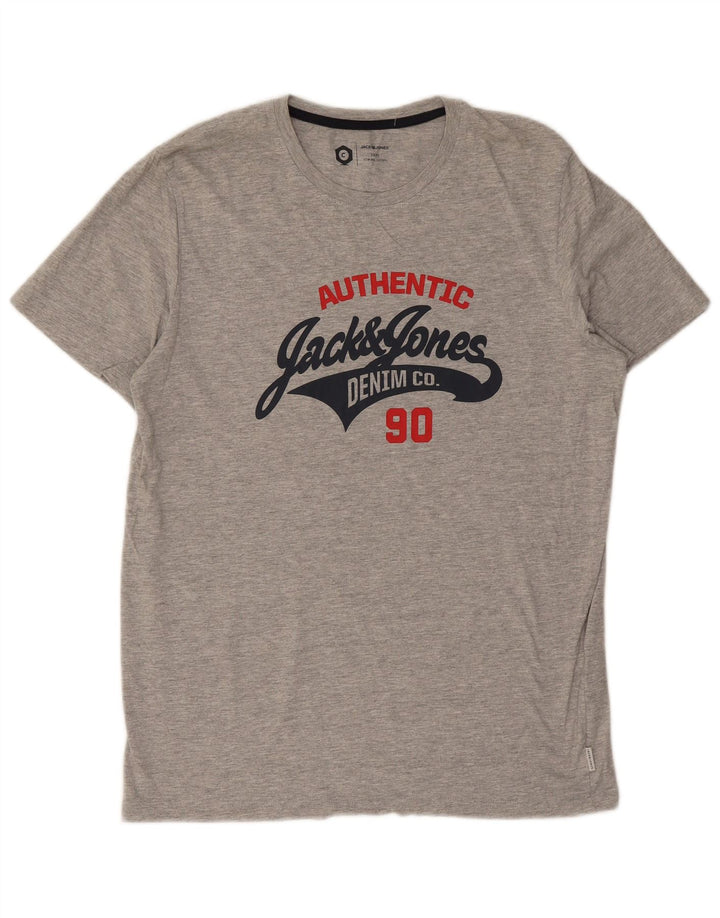 Jack & Jones Herre Grafisk T-Shirt Top Stor Grå Bomuld