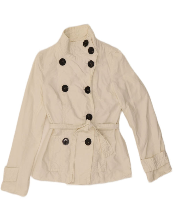 Zara Kvinder Kort Trench Coat UK 10 Lille Hvid Bomuld