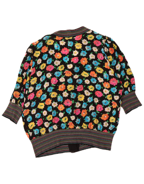 Vintage Dame 1/2-ærmet cardigan Top IT 46 Large Black Floral Silk Retro