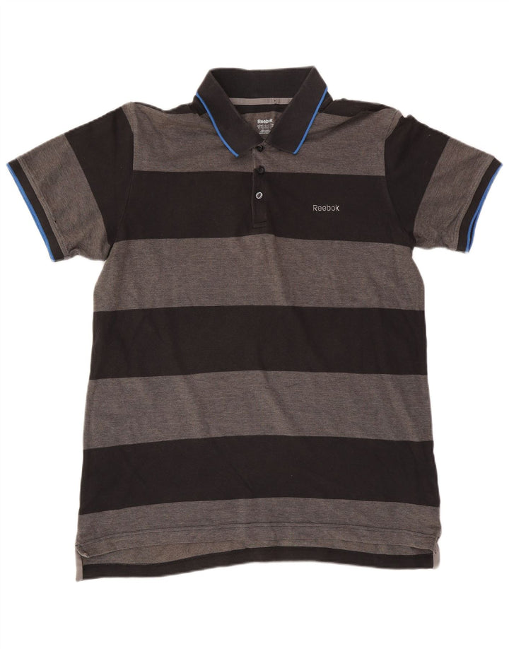 Reebok Rugby Polo Shirt til mænd Stor grå stribet bomuld