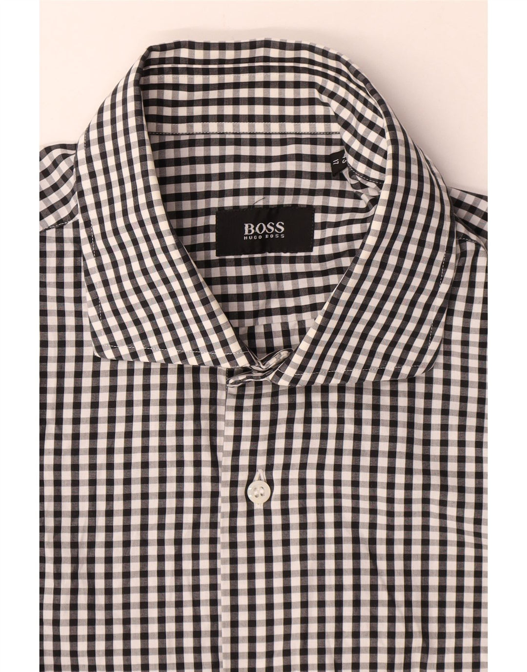 Hugo Boss Herreskjorte Størrelse 43 17 XL Sort Gingham Bomuld