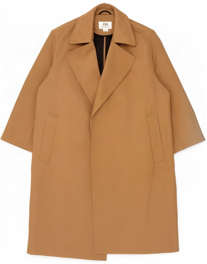 Zara Herre Overfrakke UK 38 Medium Beige Polyester