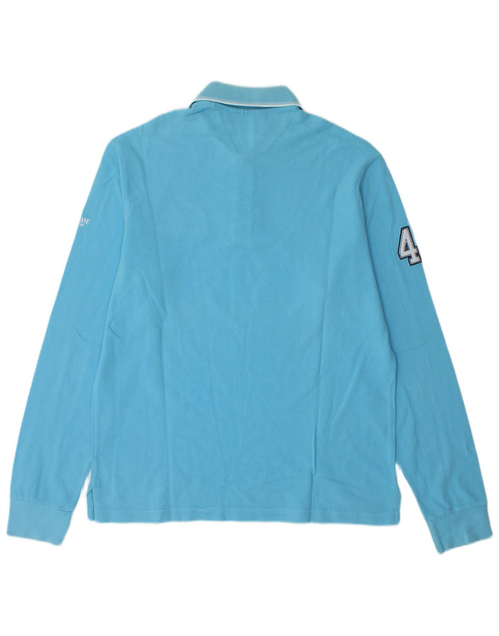 MURPHY & NYE Grafisk langærmet poloshirt til mænd, stor blå bomuld