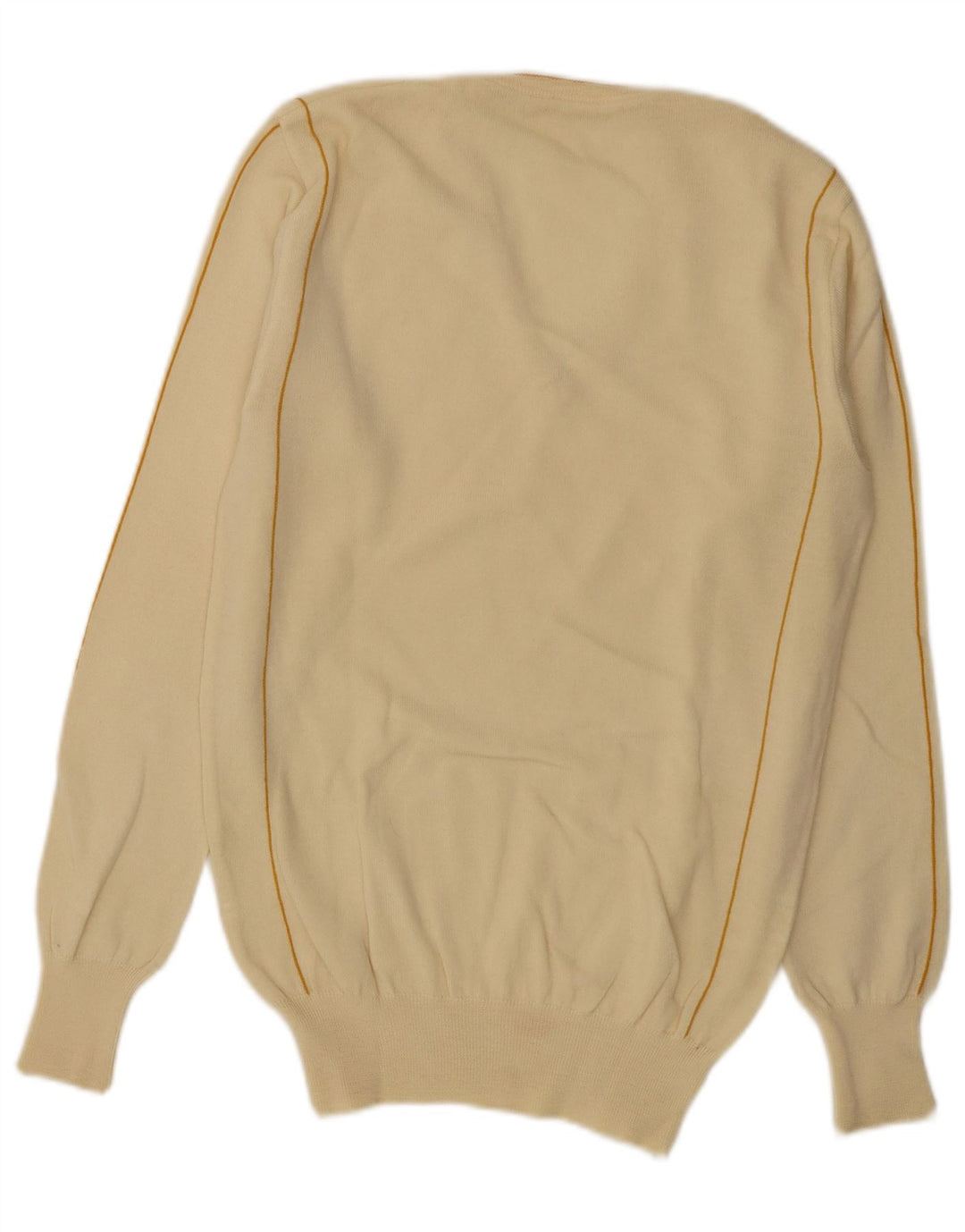 Vintage Herre V-hals sweater Medium Off White Stribet uld