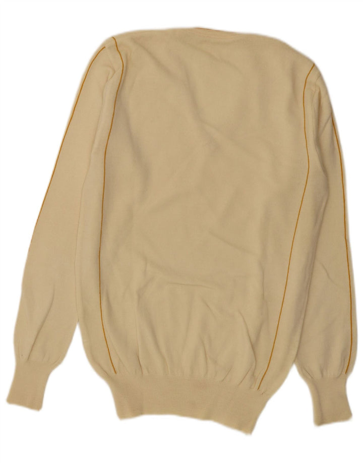 Vintage Herre V-hals sweater Medium Off White Stribet uld