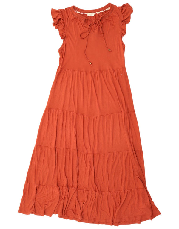Fat Face Dame Ruffle Maxi Dress UK 14 Large Orange Viscose