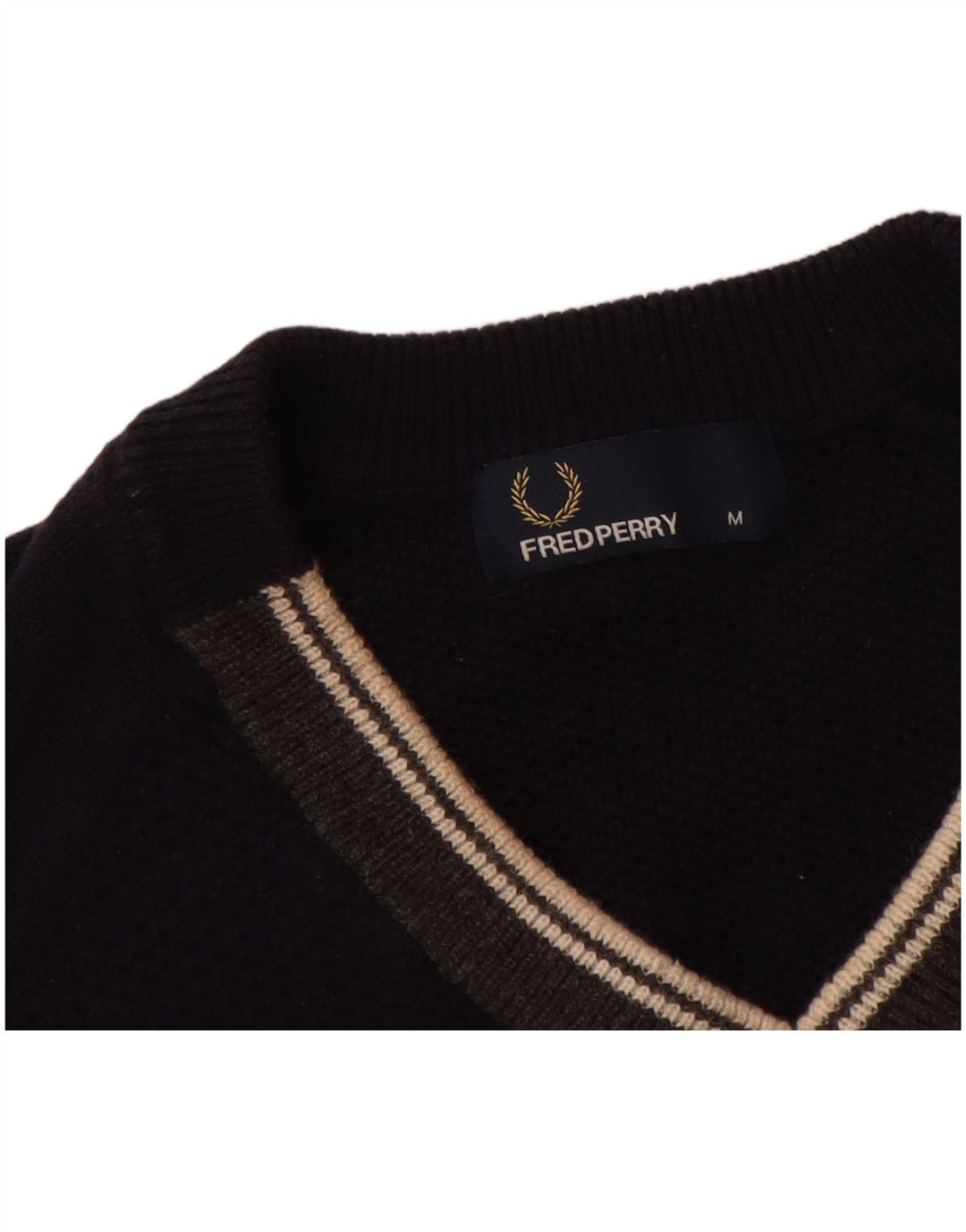 FRED PERRY Herre V-hals sweater Medium Marineblå Uld