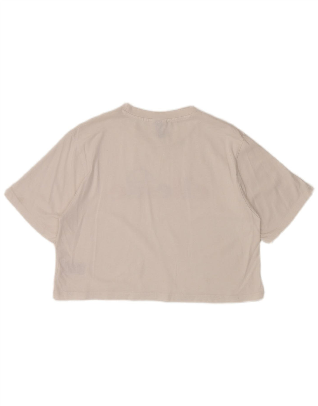 ELLESSE Dame Crop Grafisk T-Shirt Top UK 12 Medium Hvid Bomuld