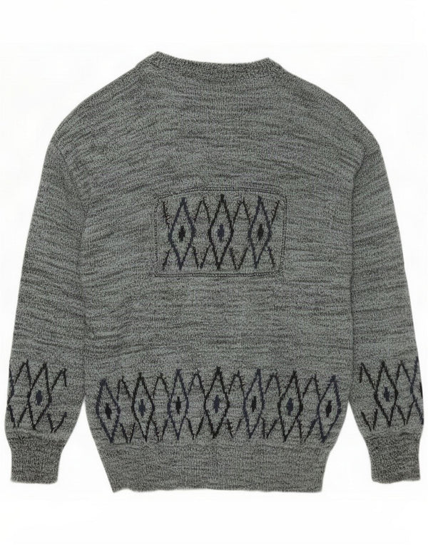 NANI BON Mens Boat Neck Jumper Sweater Medium Turquoise Geometric Cotton