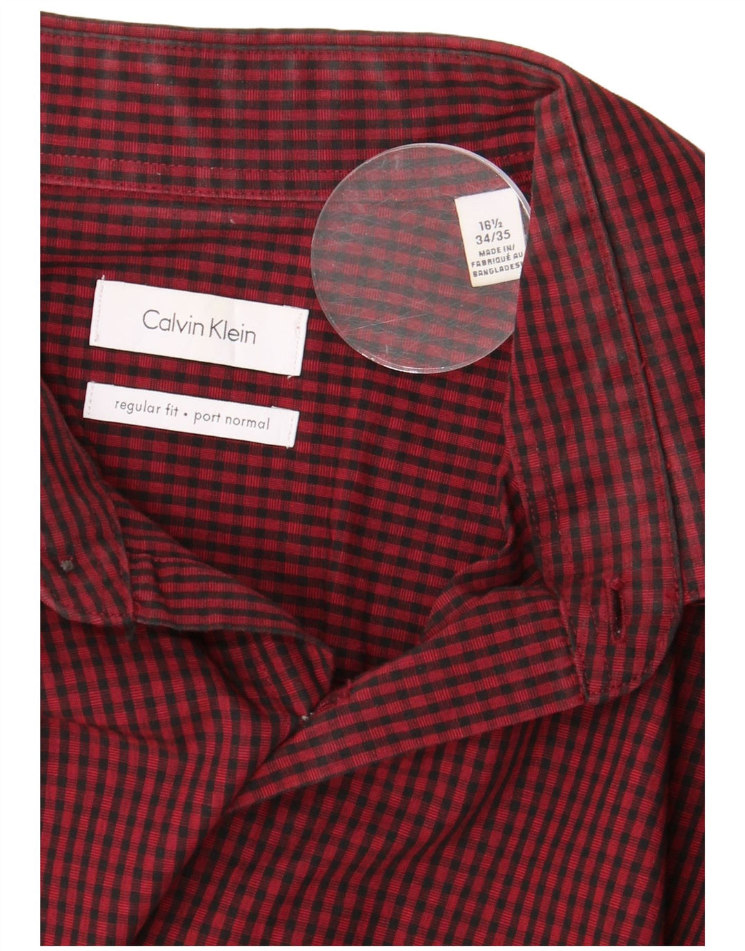 CALVIN KLEIN Herre Regular Fit skjorte str. 16 1/2 Large Red Gingham Cotton