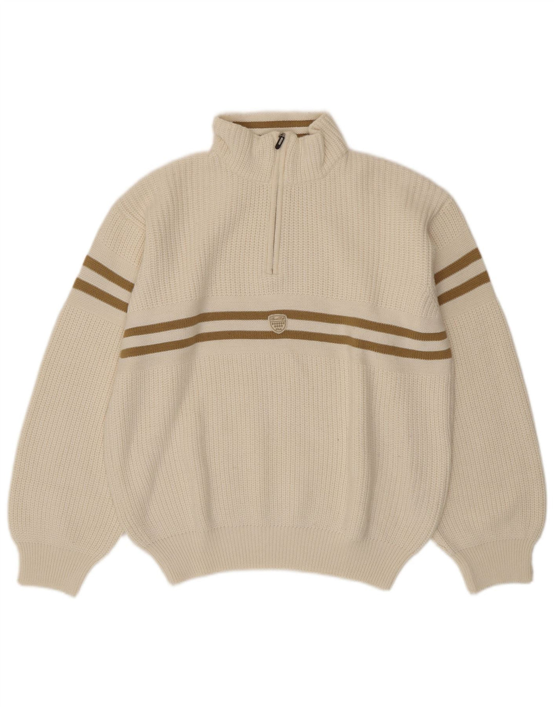 Fila Herre Zip Neck Jumper Sweater IT 54 XL Hvid Stribet Uld
