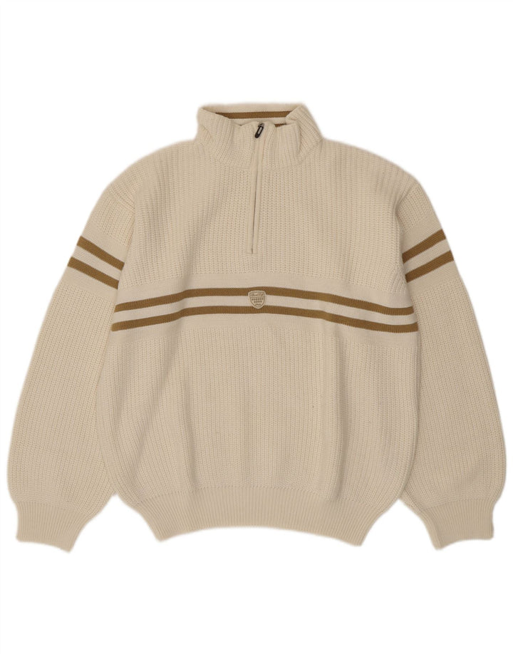 Fila Herre Zip Neck Jumper Sweater IT 54 XL Hvid Stribet Uld