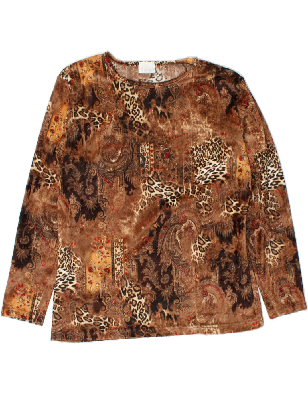 VINTAGE Womens Top Long Sleeve UK 16 Large Brown Animal Print Polyester Vintage Vintage and Second-Hand Vintage from Messina Hembry 