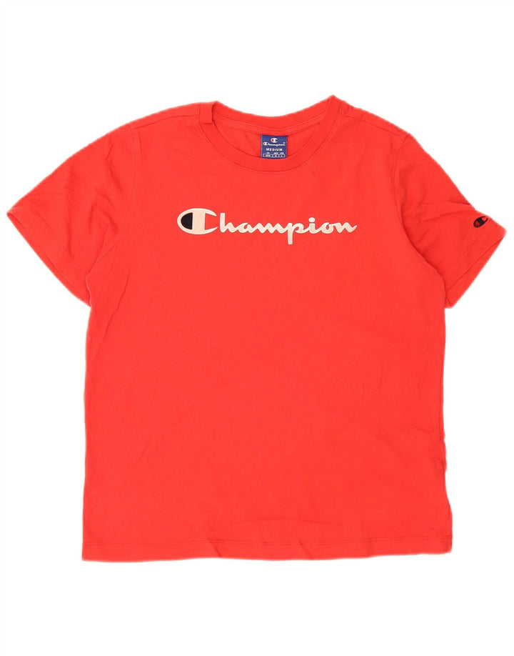 Champion Dame Grafisk T-Shirt Top UK 14 Medium Rød Bomuld