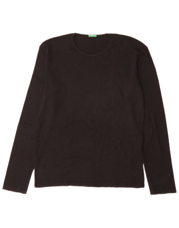 Benetton Dame Langærmet T-Shirt Top med normal pasform UK 16 Stor Sort