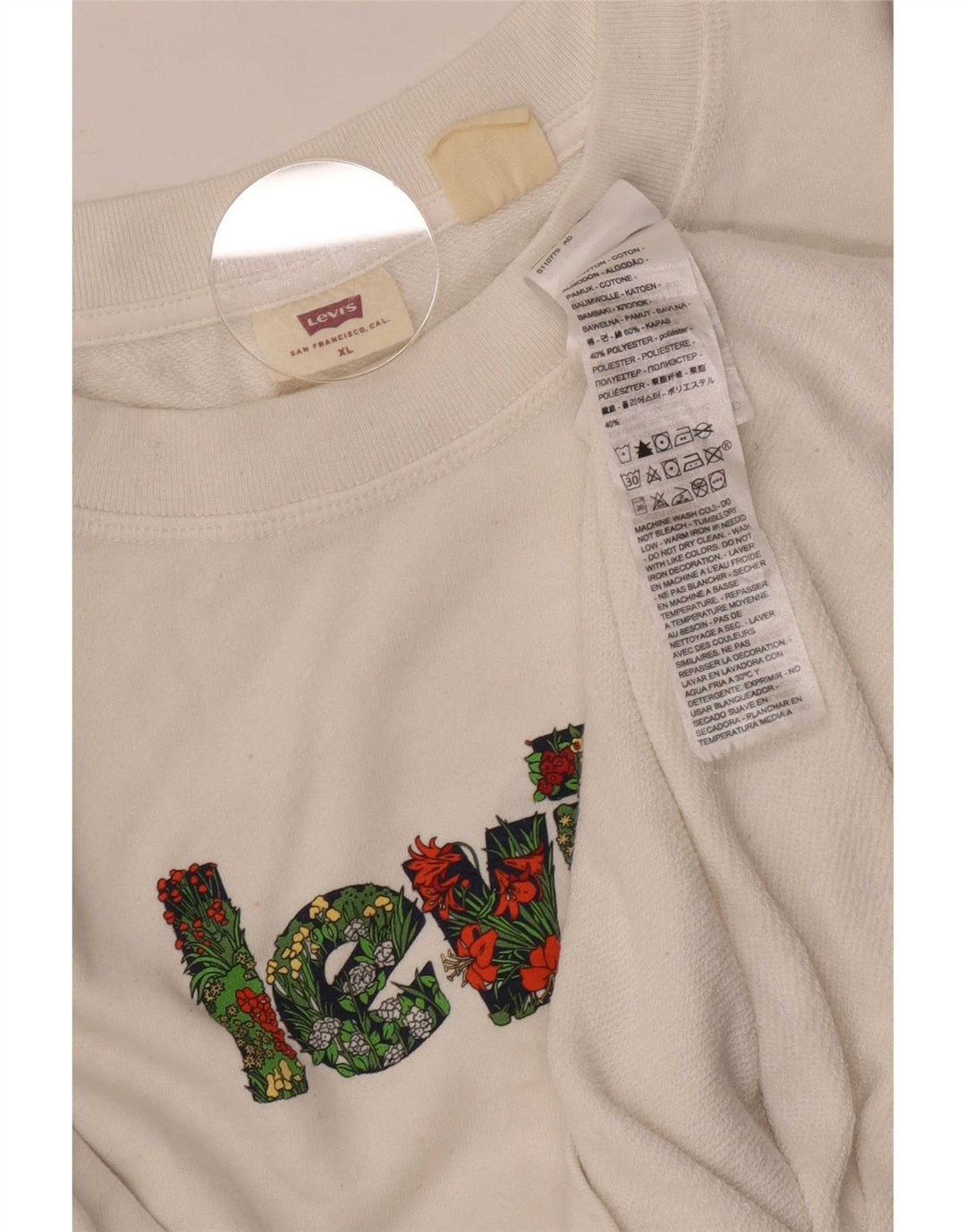 Levi's Dame Grafisk Sweatshirt Jumper UK 18 XL Hvid Bomuld