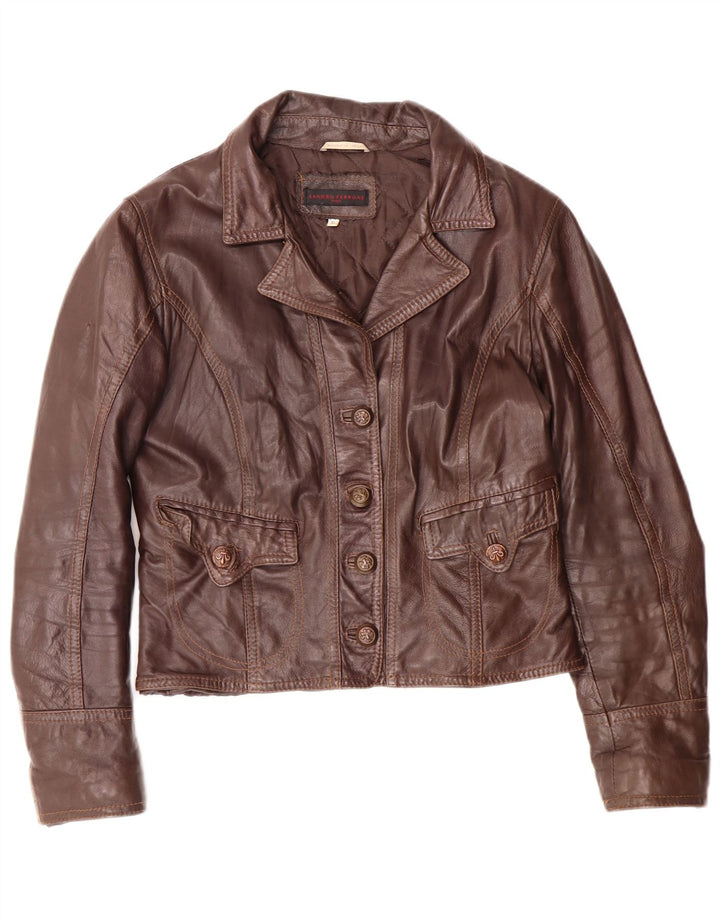 Sandro Ferrone Dame Crop Læderjakke UK 18 XL Brun