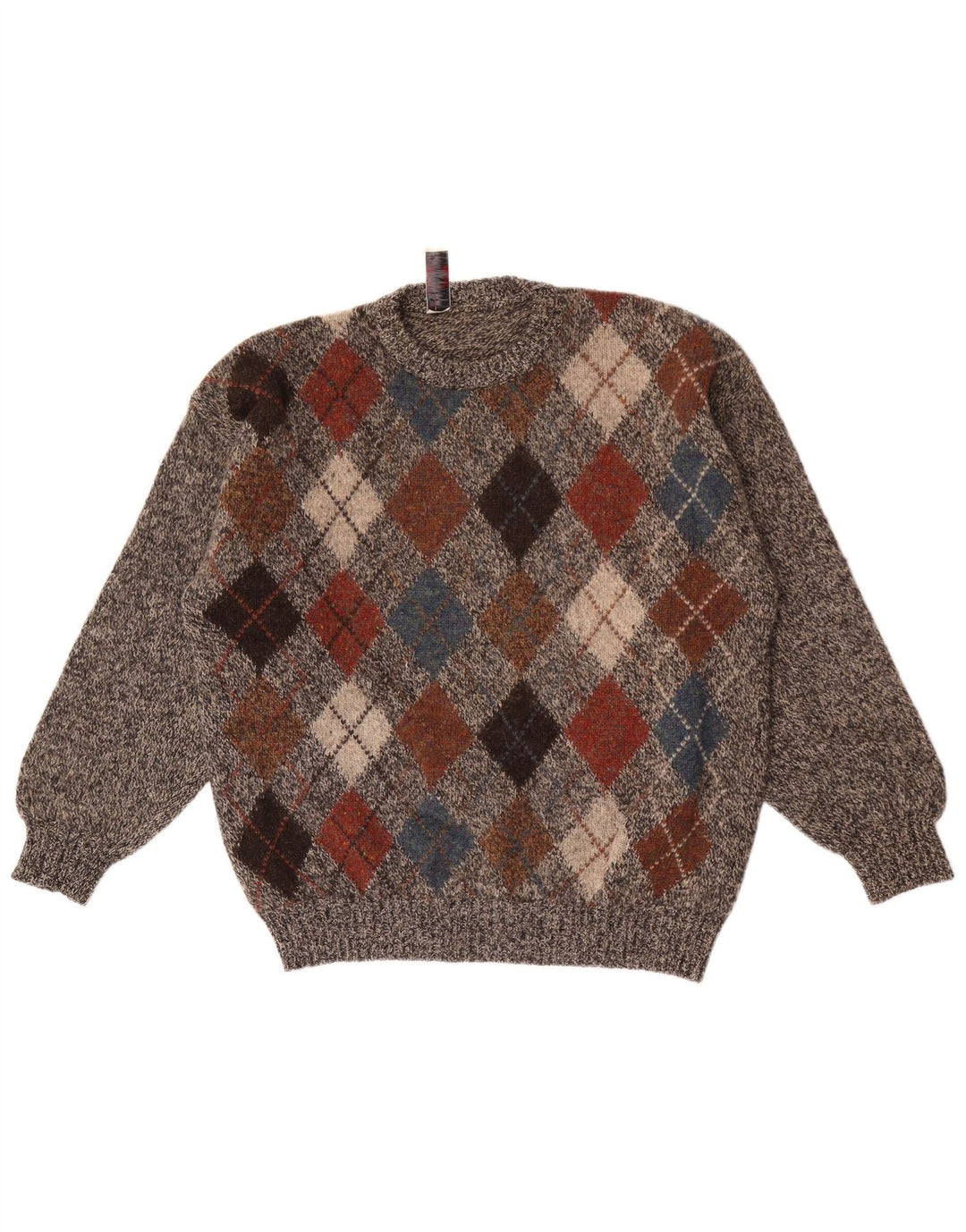 Donny & Max Herre Crew Neck trøje Sweater Large Grey Argyle/Diamond Wool
