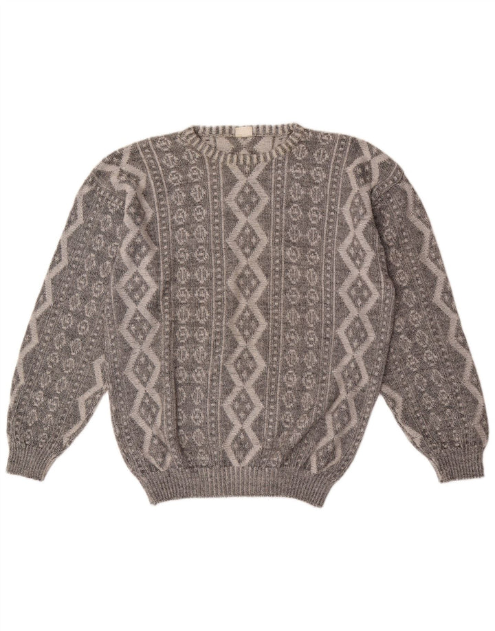 Vogue Herre sweater med rund hals, mellemgrå, geometrisk bomuld