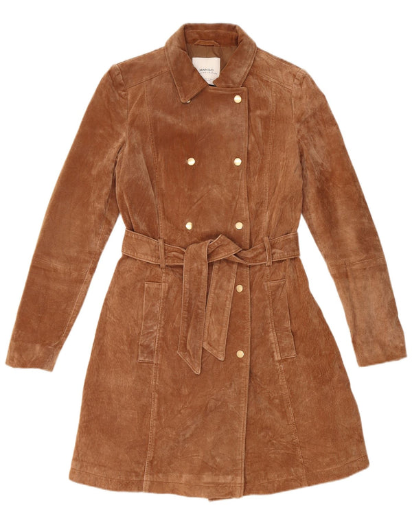 Mango Dame Ruskind Overfrakke UK 12 Medium Brun Læder
