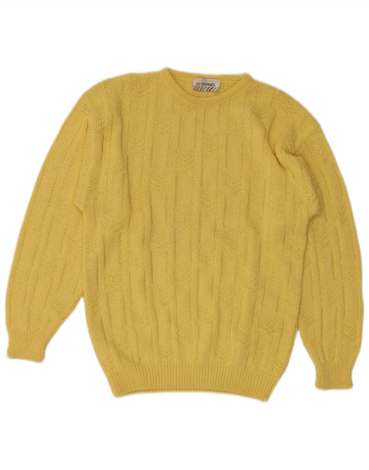 Stefanel Dame Crew Neck Jumper Sweater UK 10 Small Yellow Geometric