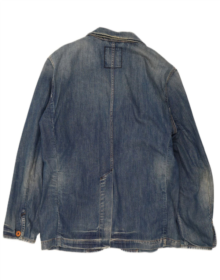 Replay Herre 3 Button Denim Blazer Jacket UK 38 Medium Blue Cotton