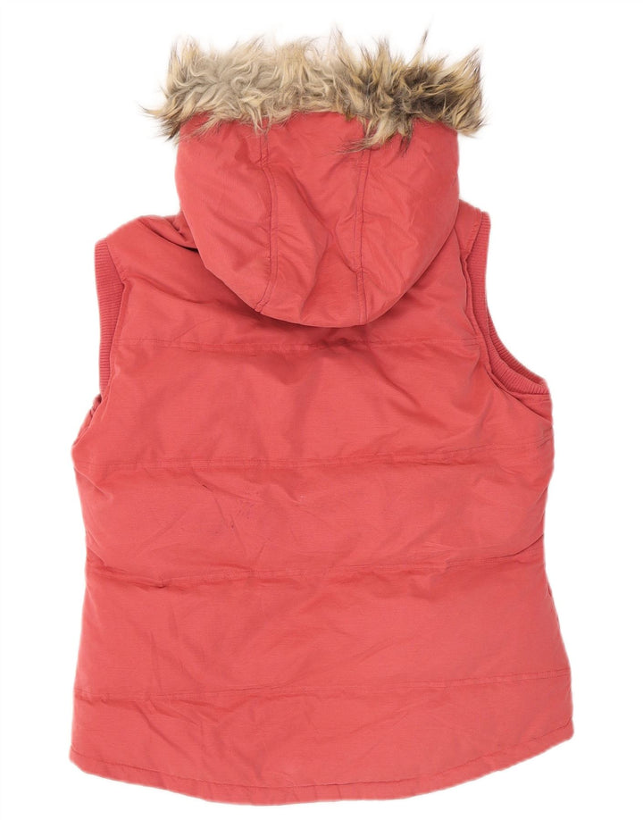 Fat Face Dame Hætte Polstret Gilet UK 12 Medium Pink Polyester